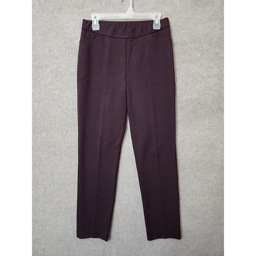 J Jill Ponte Knit Slim Leg Pants Womens S Burgundy Pull On Stretch